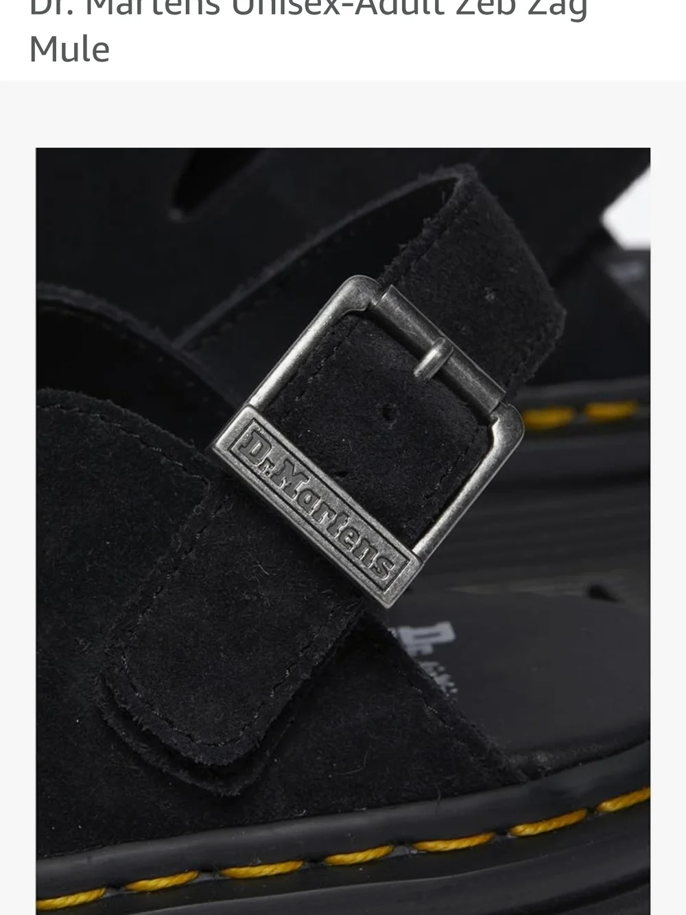 Dr. Martens Black Suede Mule with Yellow Welt Stitching - Picture 4 of 9